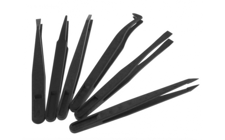 Set pincetten tweezers van plastic 6 stuks in verschillende maten / Anti-statisch & hittebestendig
