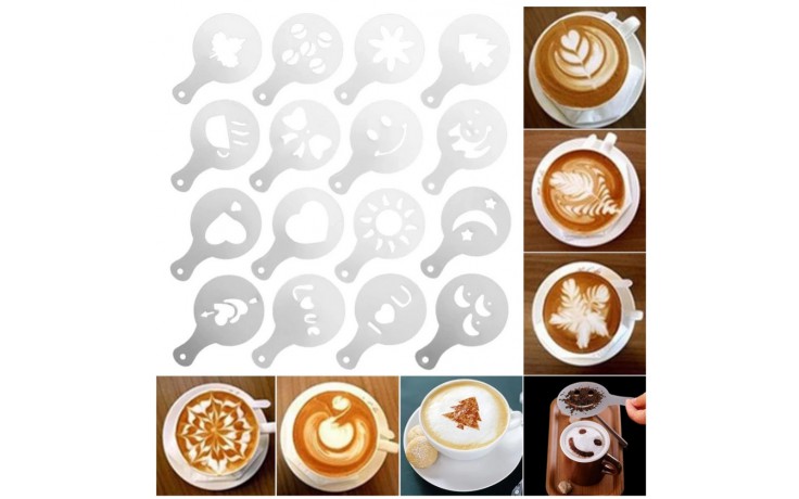 16x Koffie Cappuccino decoratie sjablonen zeef afdrukken ter decoratie / HaverCo