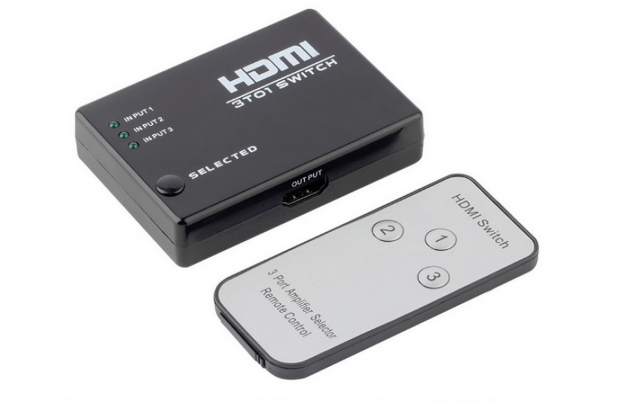 3 switch HDMI splitter Switch met afstandsbediening / HDMI hub 1080p / 3-in en 1-uit