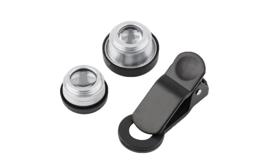 Set van 3 lenzen Fisheye Lens + Macro Lens + 0.67x Wide Lens voor telefoon (iPhone, Samsung, etc) met Clip