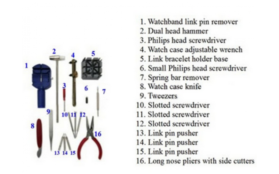 Gereedschapset Tools voor horloge horlogemaker gereedschap 16 stuks