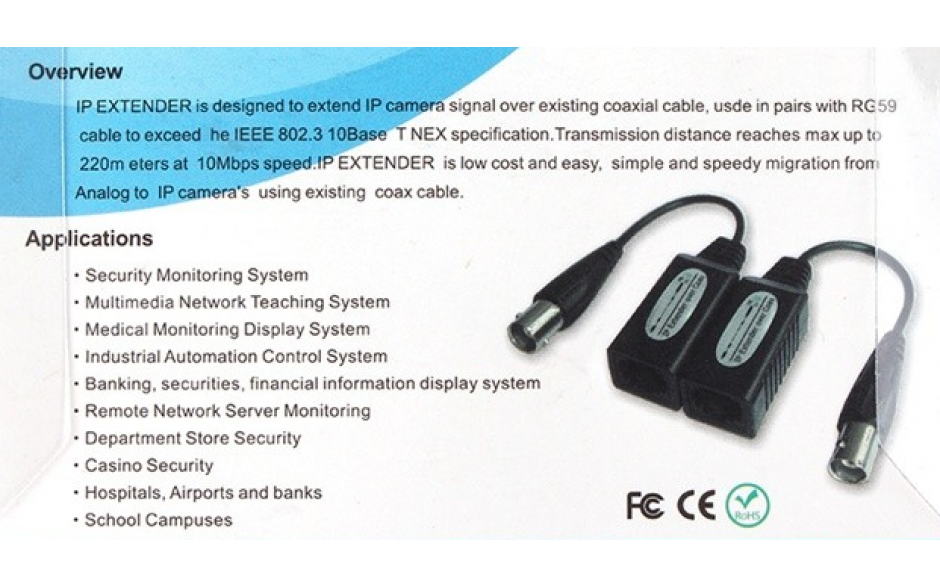 2 stuks IP RJ45 extender over coax RG59 kabel adapters voor CCTV camera's / HaverCo