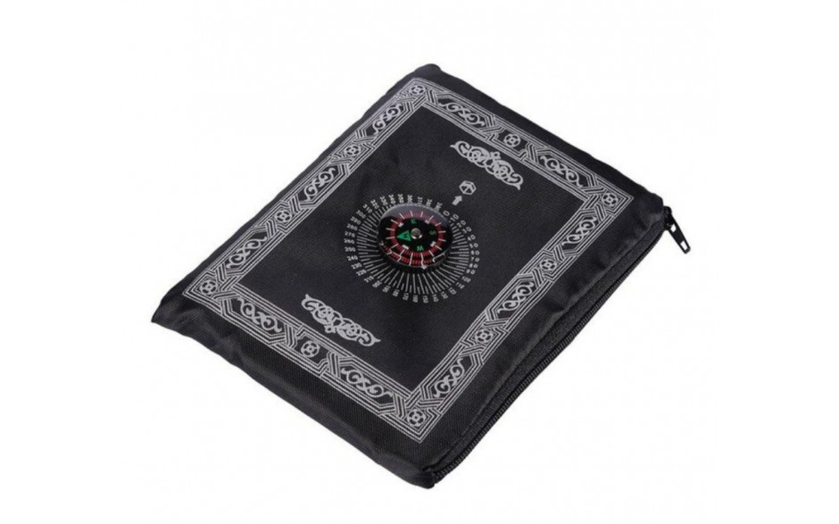 Gebedskleed reisversie in tasje met kompas 100x60cm / Zwart gebedsmat Sajada / HaverCo