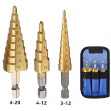Stappenboor set 4-20mm 4-23mm 3-12mm Titanium gecoat metaalboor / 3 stuks / HaverCo
